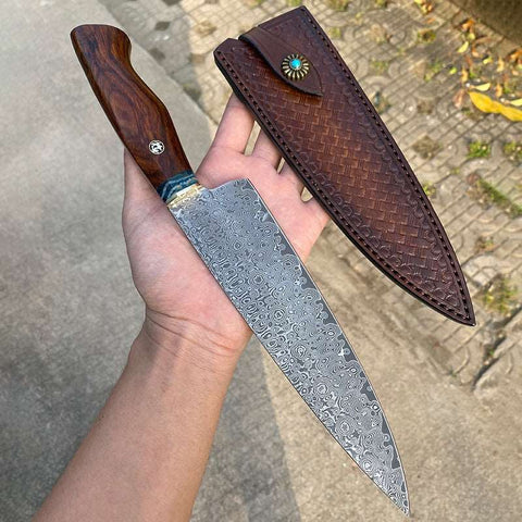 Handmade 7.6in Chef Knife with Leather Sheath Handmade 7.6in Chef Knife with Leather Sheath