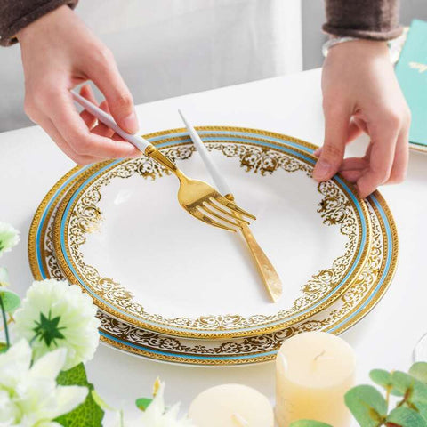 Gold Rim Ceramic Plate European Luxury Platter Nordic Dinner Set Fruit Salad Dinnerware Dessert Steak Tray Home Decor Cute Plate Gold Rim Ceramic Plate European Luxury Platter Nordic Dinner Set Fruit Salad Dinnerware Dessert Steak Tray Home Decor Cute Plate