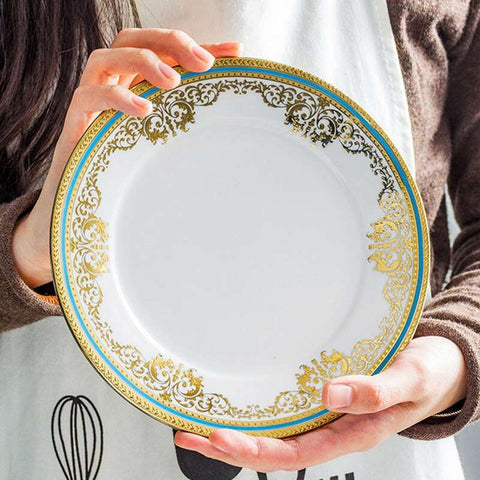 Gold Rim Ceramic Plate European Luxury Platter Nordic Dinner Set Fruit Salad Dinnerware Dessert Steak Tray Home Decor Cute Plate Gold Rim Ceramic Plate European Luxury Platter Nordic Dinner Set Fruit Salad Dinnerware Dessert Steak Tray Home Decor Cute Plate