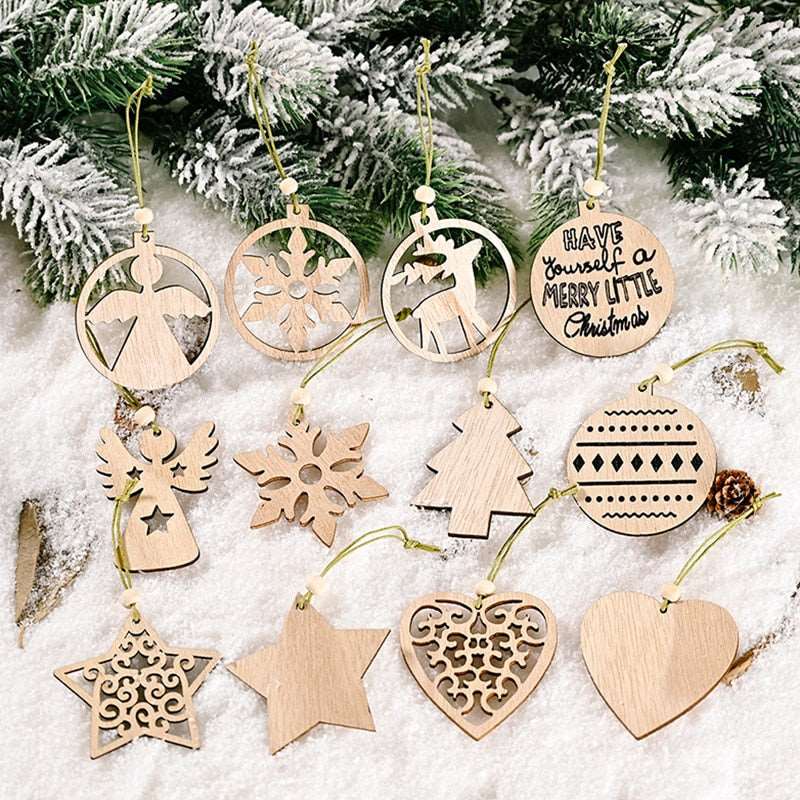 12pcs/box Christmas Wooden Pendants Xmas Tree Hanging Ornaments DIY Wood Crafts For Home Christmas Party New Year Decorations 12pcs/box Christmas Wooden Pendants Xmas Tree Hanging Ornaments DIY Wood Crafts For Home Christmas Party New Year Decorations