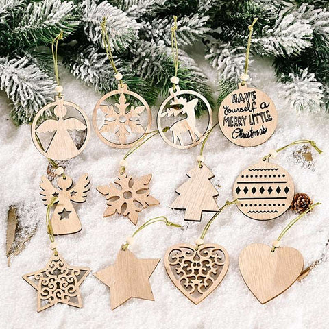 12pcs/box Christmas Wooden Pendants Xmas Tree Hanging Ornaments DIY Wood Crafts For Home Christmas Party New Year Decorations 12pcs/box Christmas Wooden Pendants Xmas Tree Hanging Ornaments DIY Wood Crafts For Home Christmas Party New Year Decorations