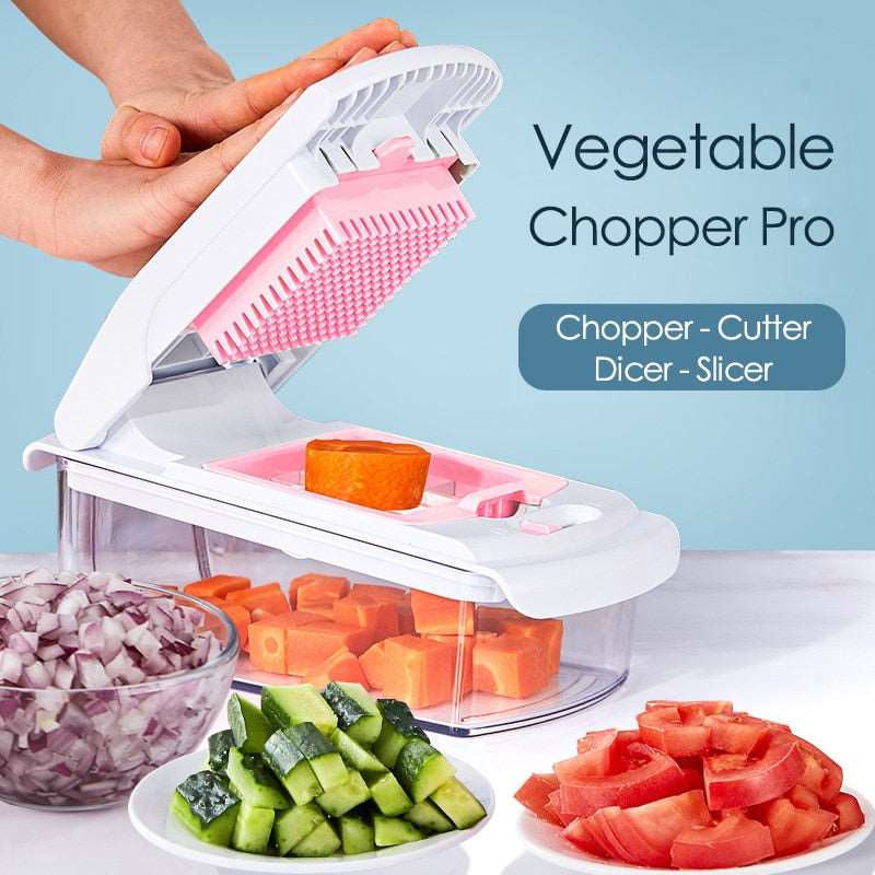 Vegetable Chopper Multi-functional Food Chopper with Large Container,  Adjustable Slice Thickness, and Safe Removable Blades for Easy Cleaning  (Grey)