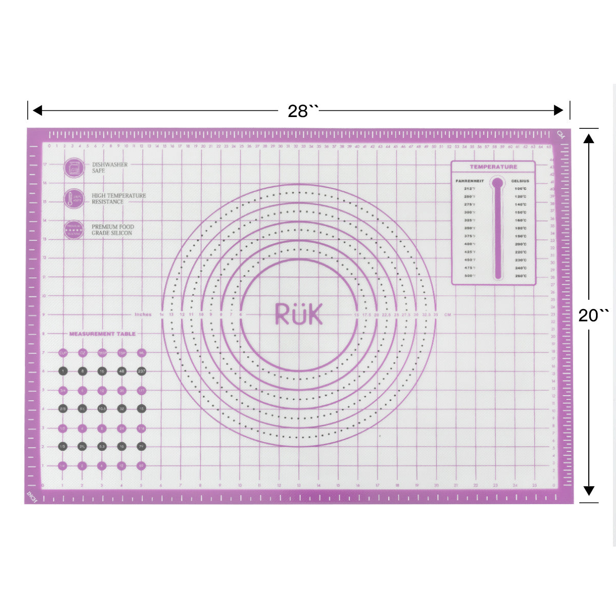 Silicone Pastry Mat with Measurements Purple  Silicone Pastry Mat with Measurements Purple