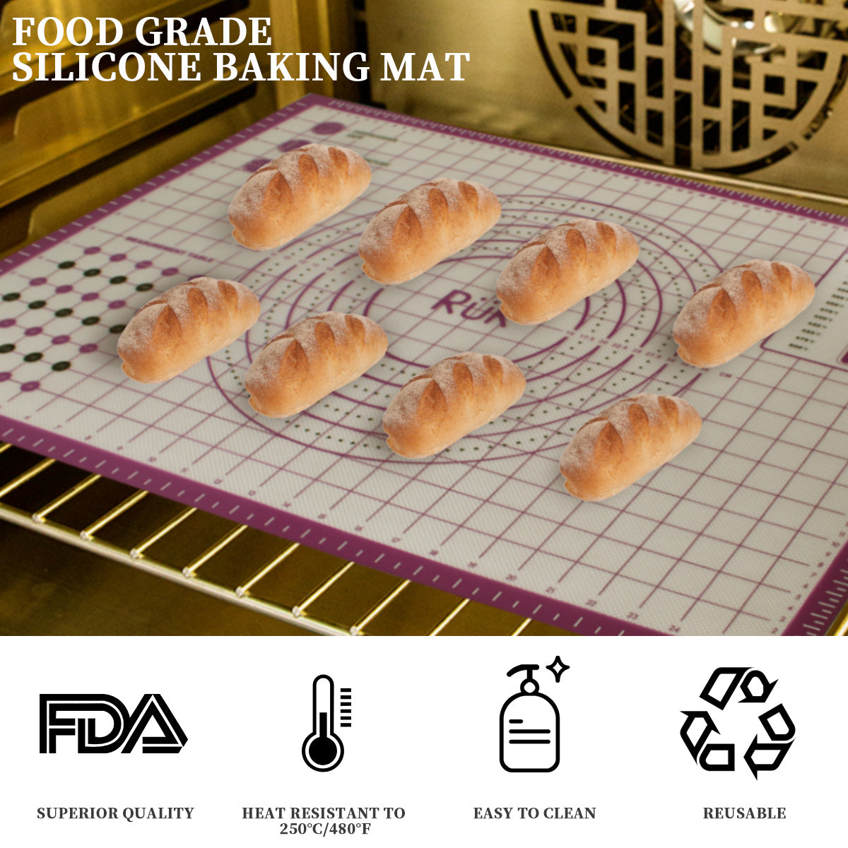 Silicone Pastry Mat with Measurements Purple  Silicone Pastry Mat with Measurements Purple