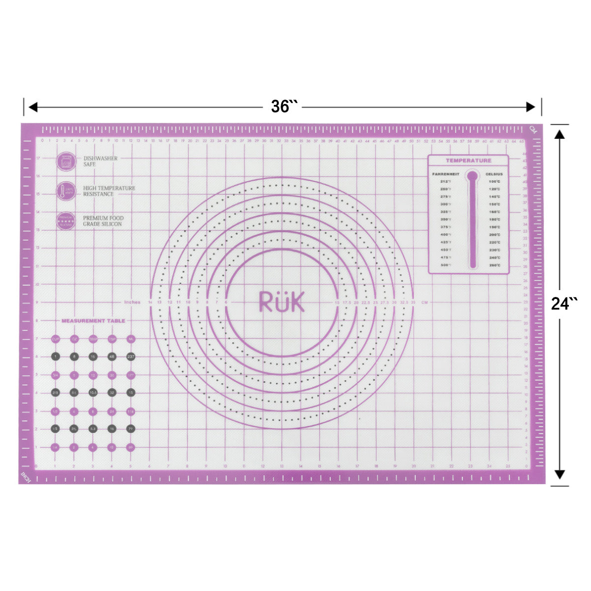 Silicone Pastry Mat with Measurements Purple  Silicone Pastry Mat with Measurements Purple