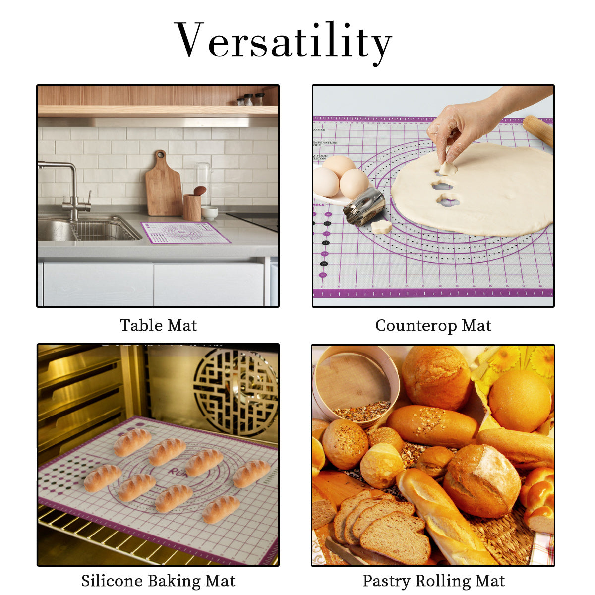 Silicone Pastry Mat with Measurements Purple  Silicone Pastry Mat with Measurements Purple