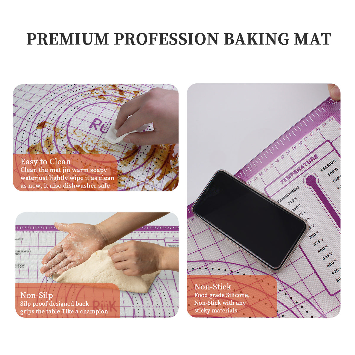 Silicone Pastry Mat with Measurements Purple  Silicone Pastry Mat with Measurements Purple