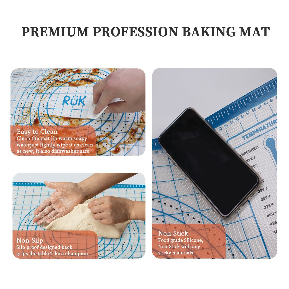 Silicone Pastry Mat with Measurements Blue 
