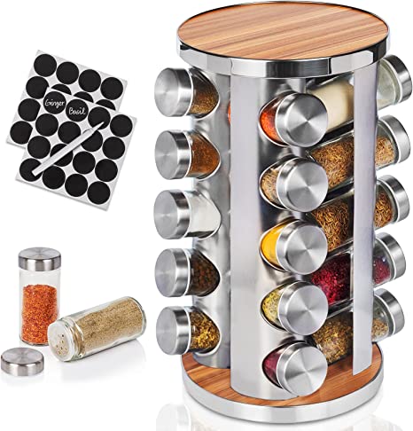 1 Set, Spices And Seasonings Sets, Revolving Countertop Spice Rack With 6  Glass Jar Bottles, Spice Tower Organizer For Countertop Or Cabinet, Multifun