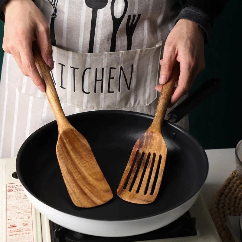 Non Stick Wooden Spatula Slotted Turner SetClorah Non Stick Wooden Spatula Slotted Turner SetClorah