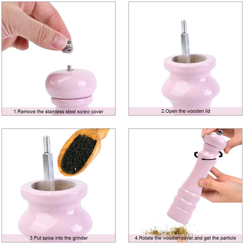 Rubber Wood Salt & Pepper Mills Spray Light Pink Color Rubber Wood Salt & Pepper Mills Spray Light Pink Color