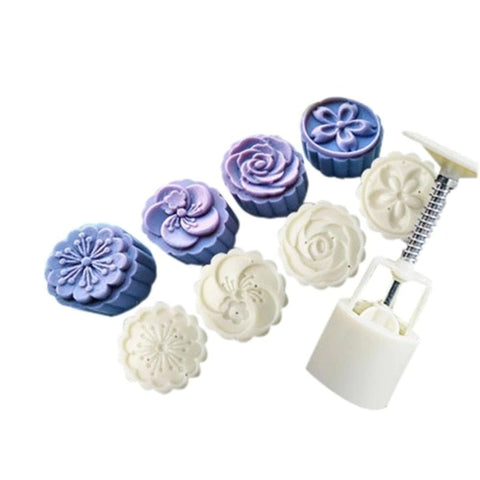 5Pcs/Set Flower Shape Moon Cake Cutter Mold 4 Stamps Pastry Hand Pressing Cookie  Set Mid-Autumn Festival Mooncakes Tools 5Pcs/Set Flower Shape Moon Cake Cutter Mold 4 Stamps Pastry Hand Pressing Cookie  Set Mid-Autumn Festival Mooncakes Tools