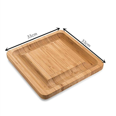 Bamboo Cheese Board with Cutlery Wood Charcuterie Platter Serving Meat Board with Slide-Out Drawer with 4 knife A9269 Bamboo Cheese Board with Cutlery Wood Charcuterie Platter Serving Meat Board with Slide-Out Drawer with 4 knife A9269