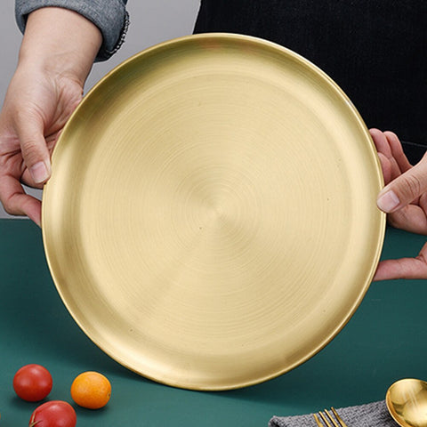 Stainless Steel Serving Dishes Serving Platter Cake Dessert Tray Barbecue Plates Golden Round Dining Plate Western Steak Plate Stainless Steel Serving Dishes Serving Platter Cake Dessert Tray Barbecue Plates Golden Round Dining Plate Western Steak Plate