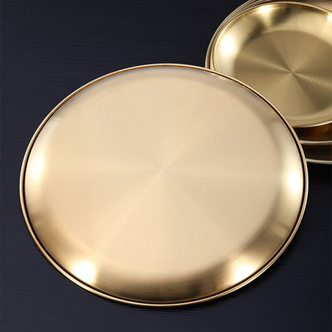 Stainless Steel Serving Dishes Serving Platter Cake Dessert Tray Barbecue Plates Golden Round Dining Plate Western Steak Plate Stainless Steel Serving Dishes Serving Platter Cake Dessert Tray Barbecue Plates Golden Round Dining Plate Western Steak Plate