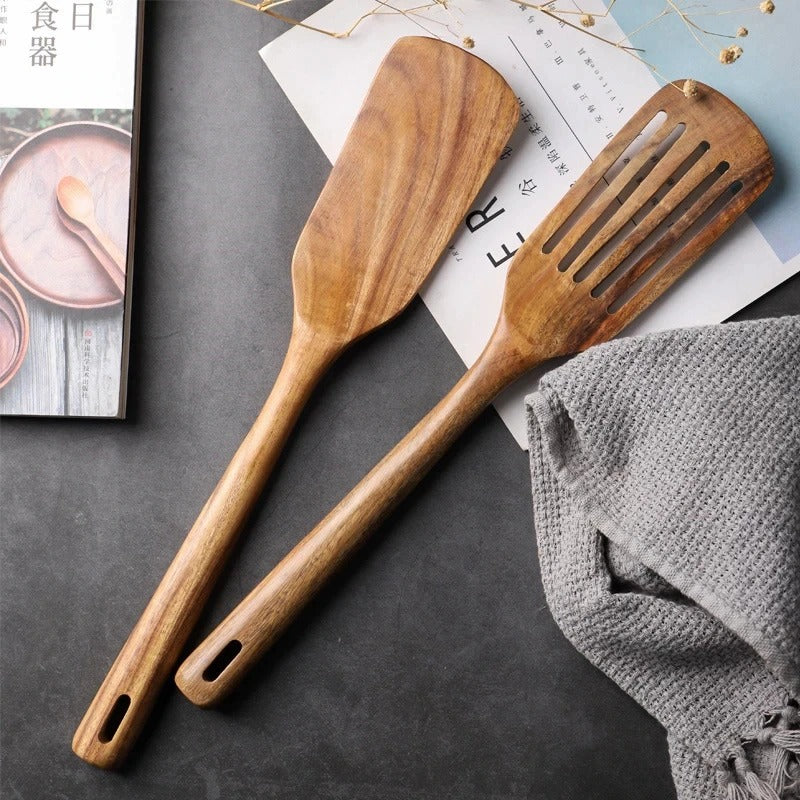 Non Stick Wooden Spatula Slotted Turner SetClorah Non Stick Wooden Spatula Slotted Turner SetClorah