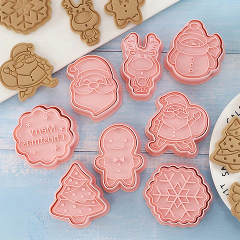 8 Pcs/Set DIY Christmas  Cartoon Biscuit Mould Cookie Cutter 3D Biscuits Mold ABS Plastic Baking Mould Cookie Decorating Tools 8 Pcs/Set DIY Christmas  Cartoon Biscuit Mould Cookie Cutter 3D Biscuits Mold ABS Plastic Baking Mould Cookie Decorating Tools