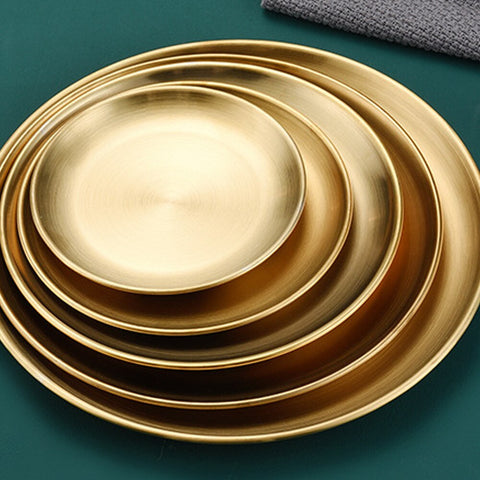 Stainless Steel Serving Dishes Serving Platter Cake Dessert Tray Barbecue Plates Golden Round Dining Plate Western Steak Plate Stainless Steel Serving Dishes Serving Platter Cake Dessert Tray Barbecue Plates Golden Round Dining Plate Western Steak Plate