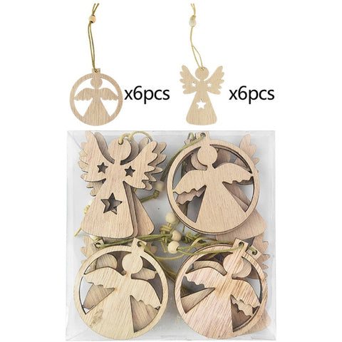 12pcs/box Christmas Wooden Pendants Xmas Tree Hanging Ornaments DIY Wood Crafts For Home Christmas Party New Year Decorations 12pcs/box Christmas Wooden Pendants Xmas Tree Hanging Ornaments DIY Wood Crafts For Home Christmas Party New Year Decorations