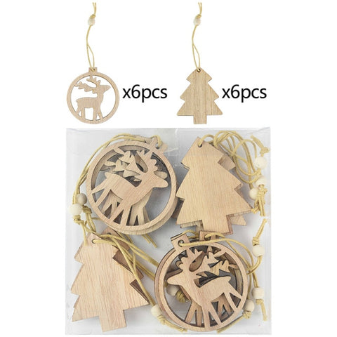12pcs/box Christmas Wooden Pendants Xmas Tree Hanging Ornaments DIY Wood Crafts For Home Christmas Party New Year Decorations 12pcs/box Christmas Wooden Pendants Xmas Tree Hanging Ornaments DIY Wood Crafts For Home Christmas Party New Year Decorations
