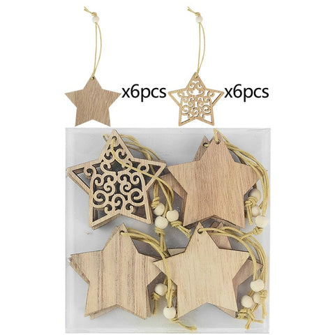12pcs/box Christmas Wooden Pendants Xmas Tree Hanging Ornaments DIY Wood Crafts For Home Christmas Party New Year Decorations 12pcs/box Christmas Wooden Pendants Xmas Tree Hanging Ornaments DIY Wood Crafts For Home Christmas Party New Year Decorations