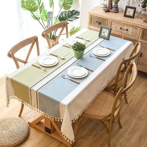 Waterproof Oilproof Thick Rectangular Linen Tassel  Tablecloth Waterproof Oilproof Thick Rectangular Linen Tassel  Tablecloth