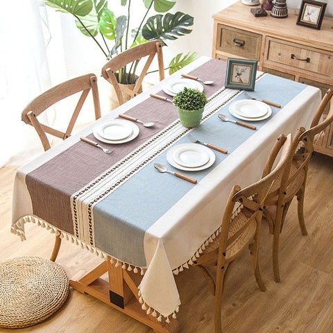 Waterproof Oilproof Thick Rectangular Linen Tassel  Tablecloth Waterproof Oilproof Thick Rectangular Linen Tassel  Tablecloth