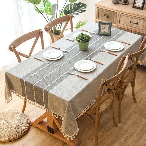 Waterproof Oilproof Thick Rectangular Linen Tassel  Tablecloth Waterproof Oilproof Thick Rectangular Linen Tassel  Tablecloth