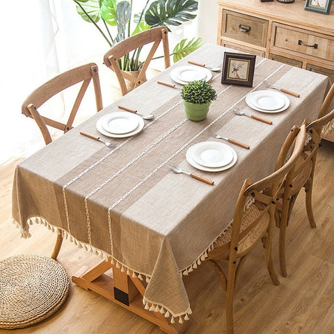 Waterproof Oilproof Thick Rectangular Linen Tassel  Tablecloth Waterproof Oilproof Thick Rectangular Linen Tassel  Tablecloth