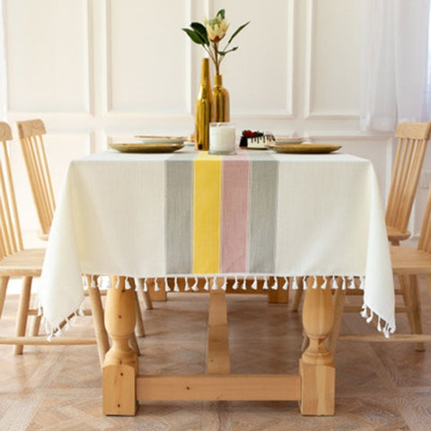 Waterproof Oilproof Thick Rectangular Linen Tassel  Tablecloth Waterproof Oilproof Thick Rectangular Linen Tassel  Tablecloth
