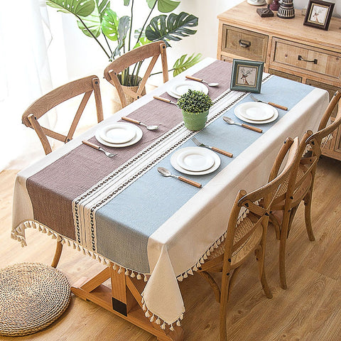 Waterproof Oilproof Thick Rectangular Linen Tassel  Tablecloth Waterproof Oilproof Thick Rectangular Linen Tassel  Tablecloth