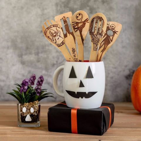 5Pcs Halloween Bamboo Slotted Spoon Set 5Pcs Halloween Bamboo Slotted Spoon Set