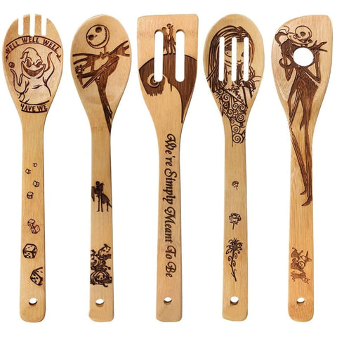 5Pcs Halloween Bamboo Slotted Spoon Set 5Pcs Halloween Bamboo Slotted Spoon Set