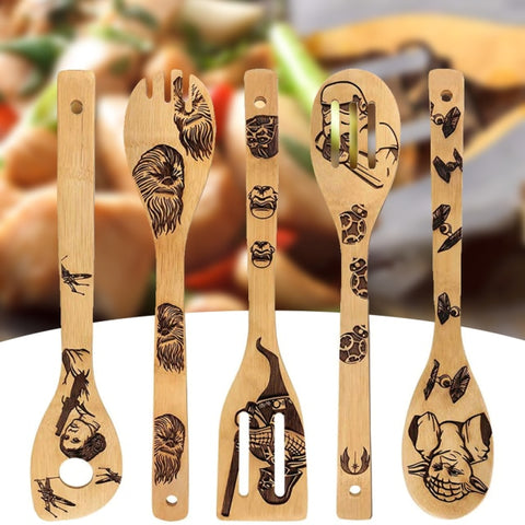 5Pcs Halloween Bamboo Slotted Spoon Set 5Pcs Halloween Bamboo Slotted Spoon Set