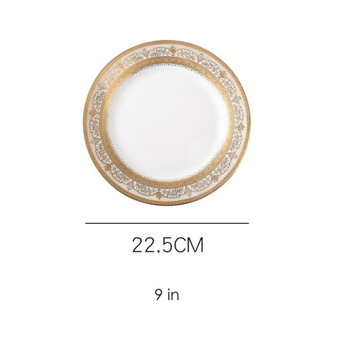 Gold Rim Ceramic Plate European Luxury Platter Nordic Dinner Set Fruit Salad Dinnerware Dessert Steak Tray Home Decor Cute Plate Gold Rim Ceramic Plate European Luxury Platter Nordic Dinner Set Fruit Salad Dinnerware Dessert Steak Tray Home Decor Cute Plate
