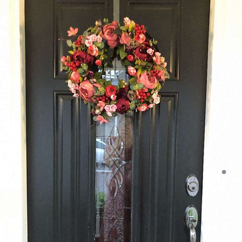 Handmade Silk Flower Peony Decorative Door Garland