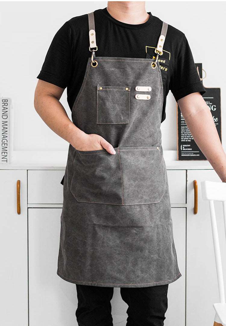 Kitchen Apron Unisex Cross Straps Adjustable PU Leather Apron