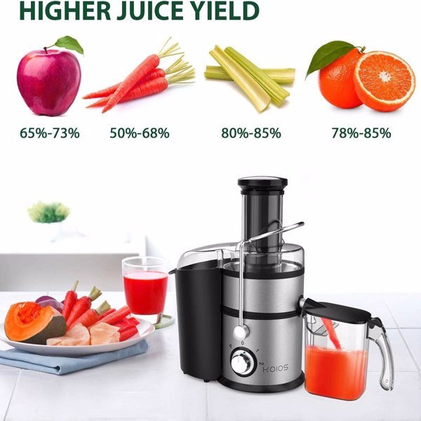 KOIOS Centrifugal Juicer, Juicer with extra large 3-inch feed chute, easy to clean with a brush