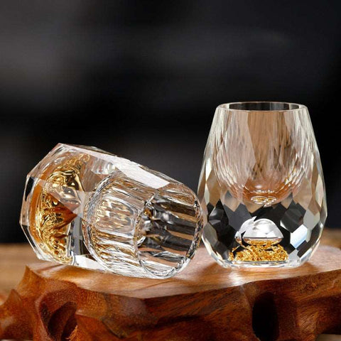 Crystal Glass Gold Foil Shot Glasses For Vodka Glass Home High-End Wine Set Double Glass Wine Cup For Home Bar Liquor Cups