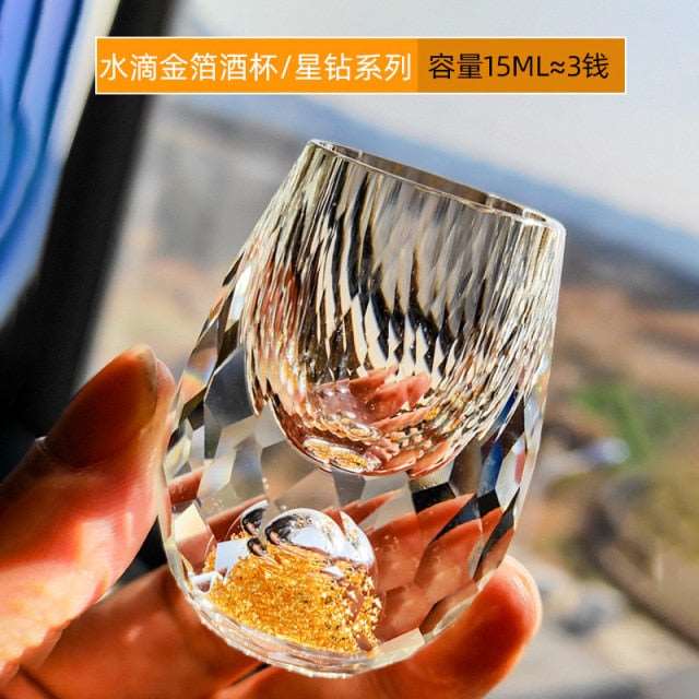 Crystal Glass Gold Foil Shot Glasses For Vodka Glass Home High-End Wine Set Double Glass Wine Cup For Home Bar Liquor Cups