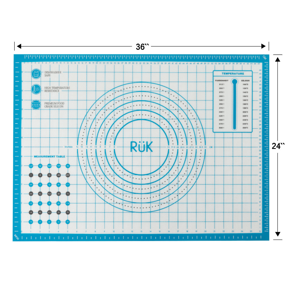 Silicone Pastry Mat with Measurements Blue