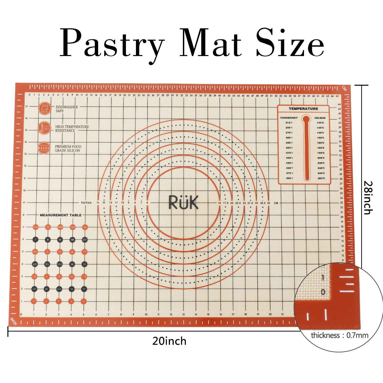 Silicone Pastry Mat with Measurements Orange