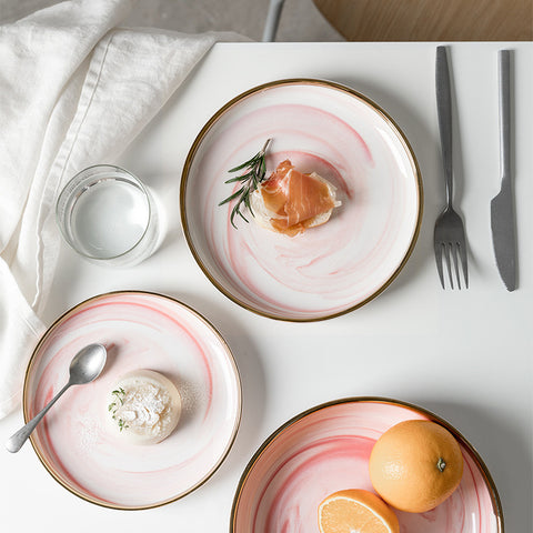 Western Pink Marble Dinnerware Set