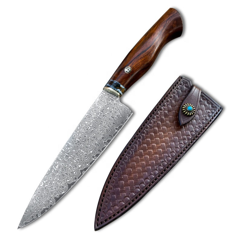 Handmade 7.6in Chef Knife with Leather Sheath