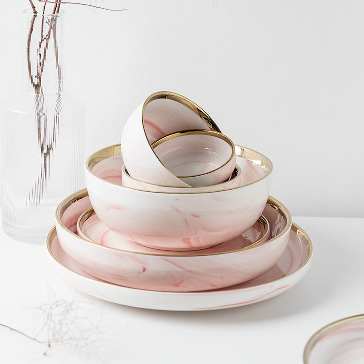 Western Pink Marble Dinnerware Set