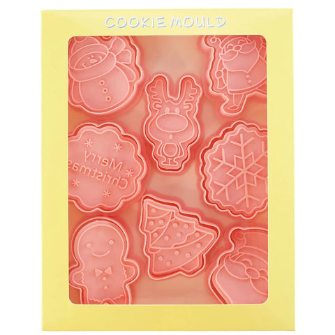 8 Pcs/Set DIY Christmas  Cartoon Biscuit Mould Cookie Cutter 3D Biscuits Mold ABS Plastic Baking Mould Cookie Decorating Tools