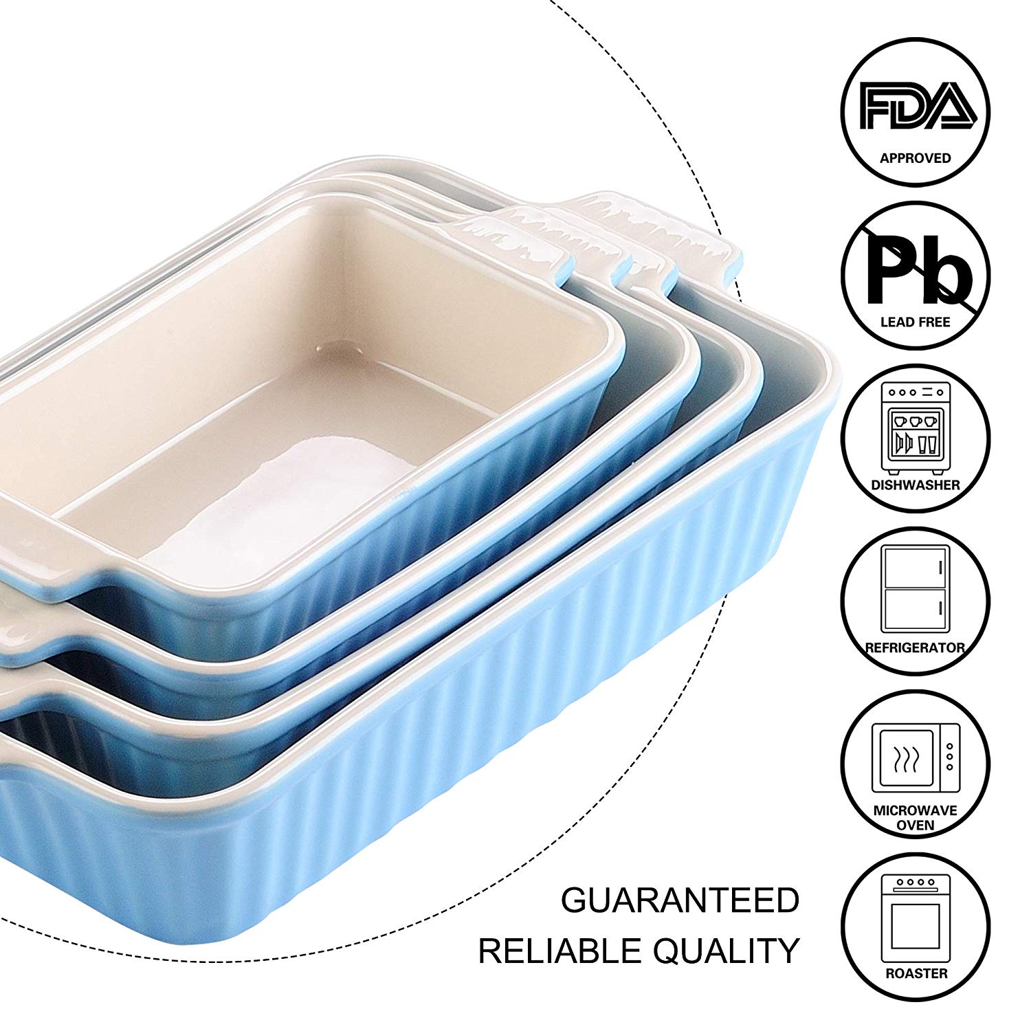 MALACASA 4-Piece Table Baking Dish Plate Set with Ceramic Handle Oven to Ideal for Lasagne/Pie/Casserole/Tapas(9"/11"/12"/13.3")