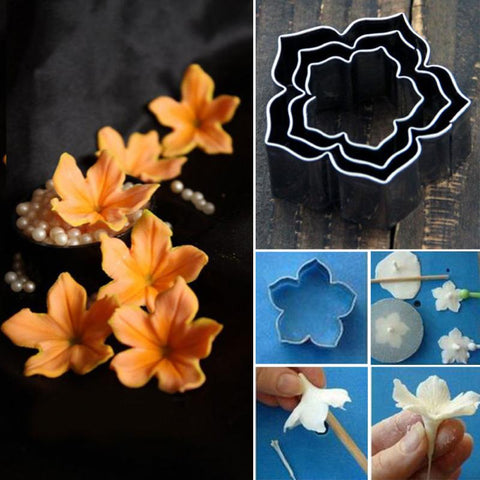 3pcs Cookie Stainless Steel Tool Petal Flower Fondant Mould Mold Set Biscuit Cutter Cake Baking Decorating Kit Pastry