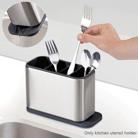 Stainless Steel Home Rectangular Kitchen Utensil Holder Cutlery Drainer