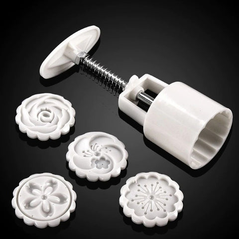 5Pcs/Set Flower Shape Moon Cake Cutter Mold 4 Stamps Pastry Hand Pressing Cookie  Set Mid-Autumn Festival Mooncakes Tools